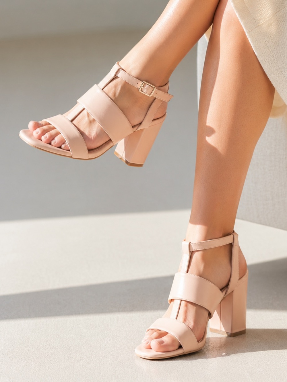 Cole Haan Nude Leather Comfort Block Heel Sandals Ankle Strap Sz 6